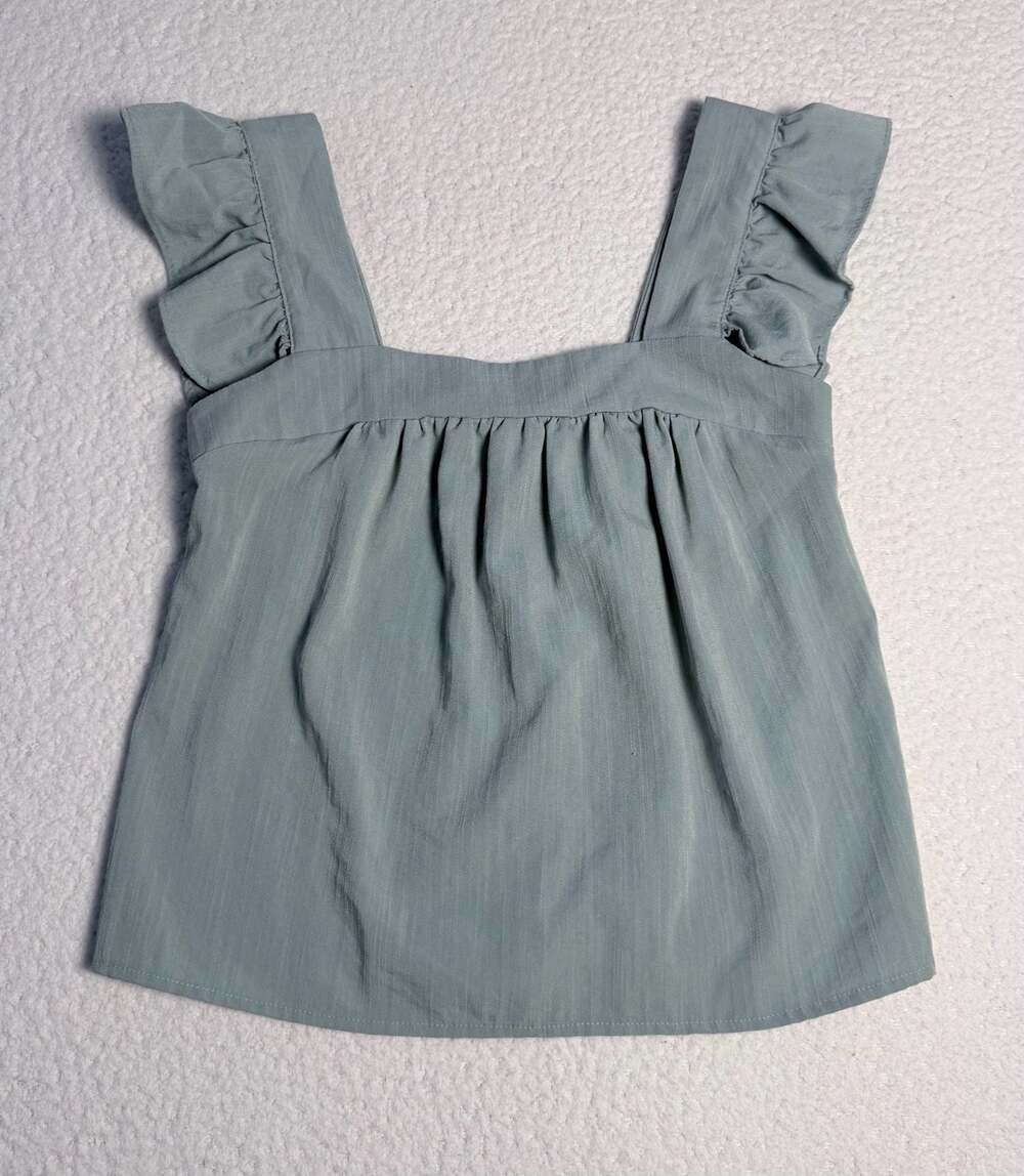 E & M Sage Green Ruffle Strap Babydoll Top Size S